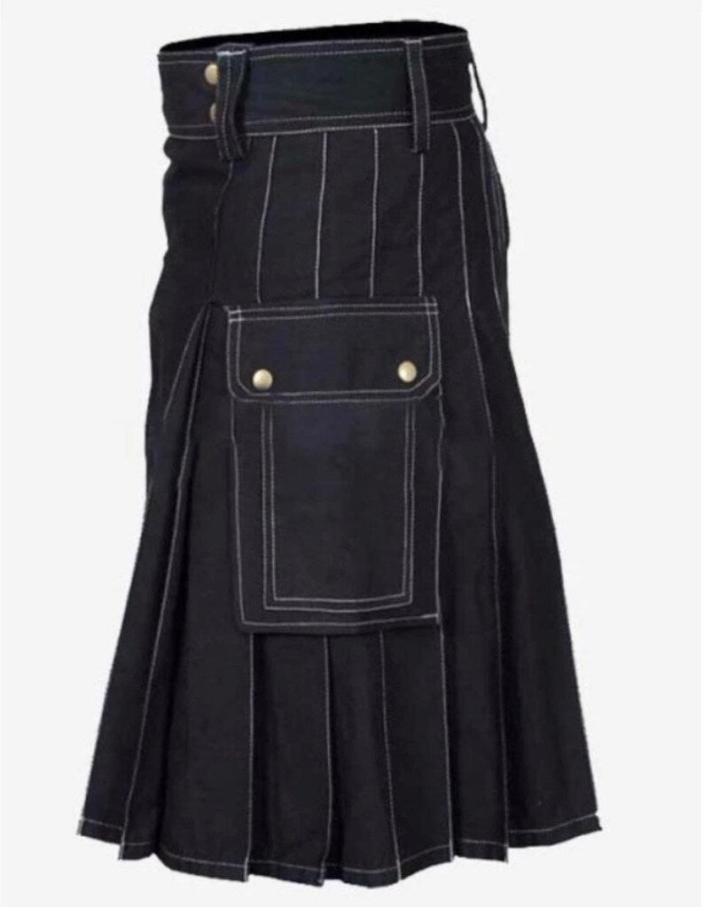 Scottish Trendy Black Utility Kilt For Men’s