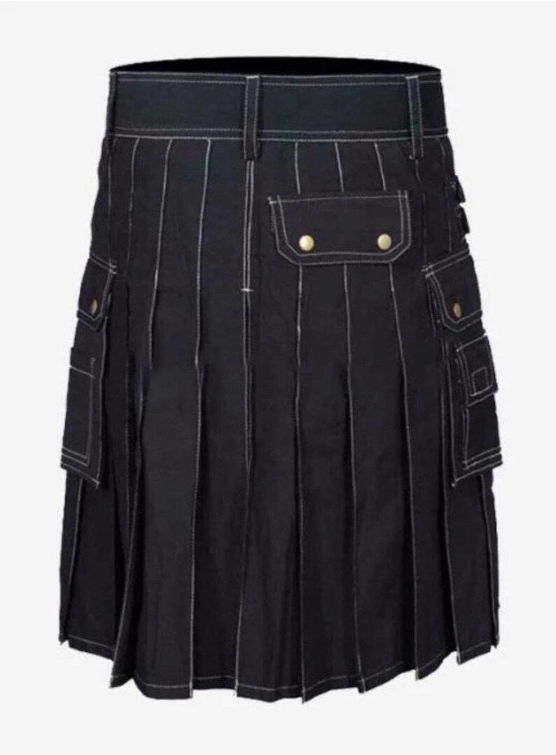 Scottish Trendy Black Utility Kilt For Men’s