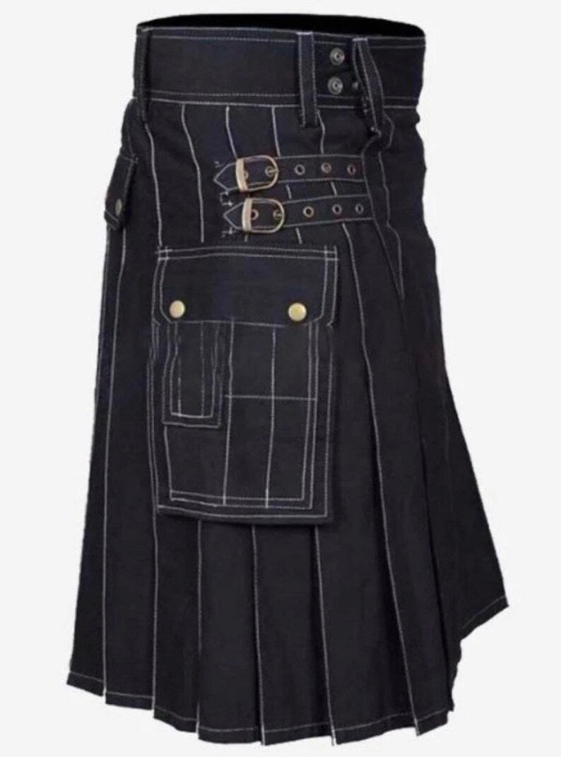 Scottish Trendy Black Utility Kilt For Men’s