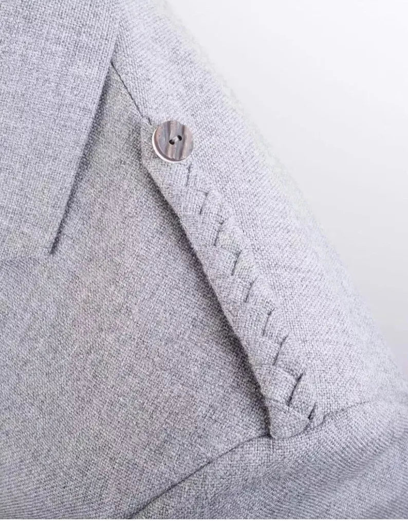 Scottish Light Grey Wool Blazer Crail kilt Jacket & Vest Bone Buttons Wedding Jacket