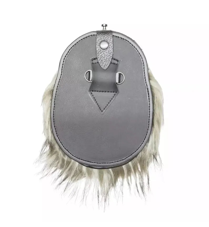 Grey Vegan Sporran 100% Synthetic Fur and Vegan Leather