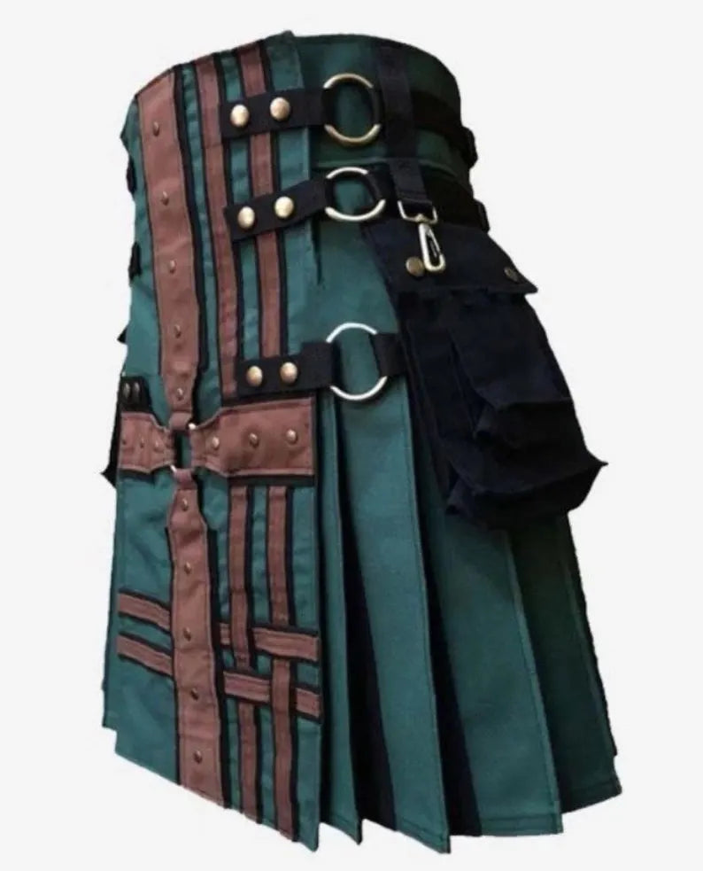 Scottish Green & Brown Colour Scheme Hunter Kilt For Men’s