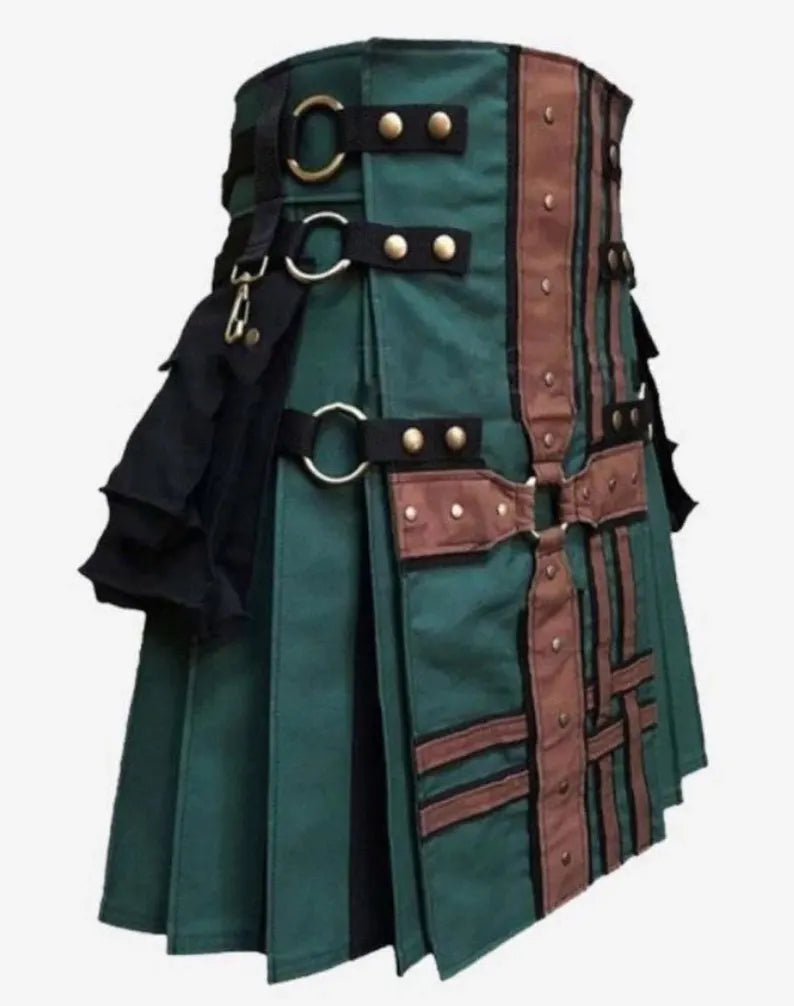 Scottish Green & Brown Colour Scheme Hunter Kilt For Men’s