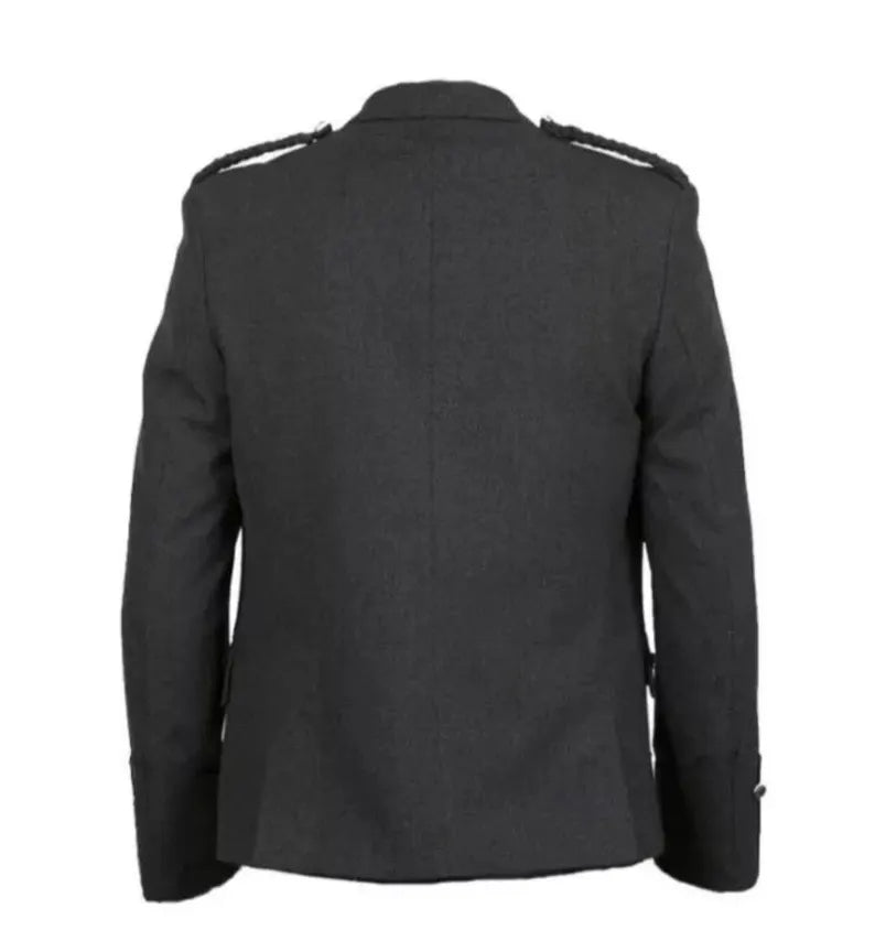 Scottish Men’s Charcoal Gray Wool Argyle Kilt Jacket With Waist Coat