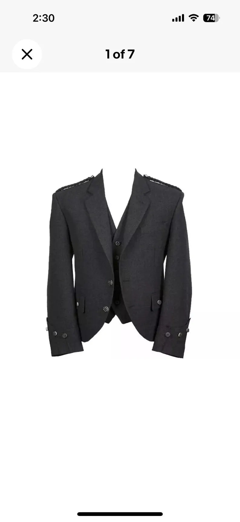 Scottish Men’s Charcoal Gray Wool Argyle Kilt Jacket With Waist Coat