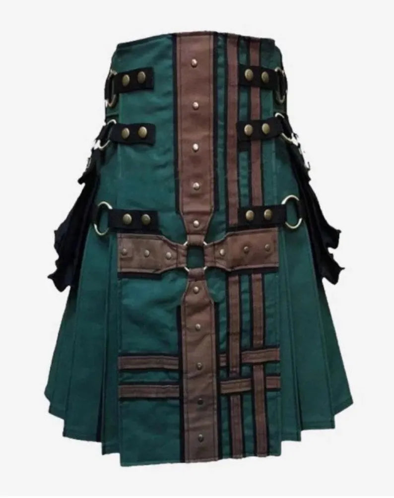 Scottish Green & Brown Colour Scheme Hunter Kilt For Men’s