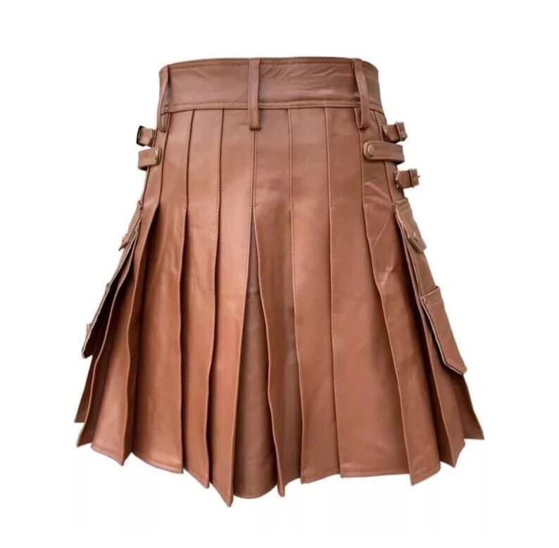 Leather Kilt For Men’s Made IN Brown Colour Button Closer And Belted Waist