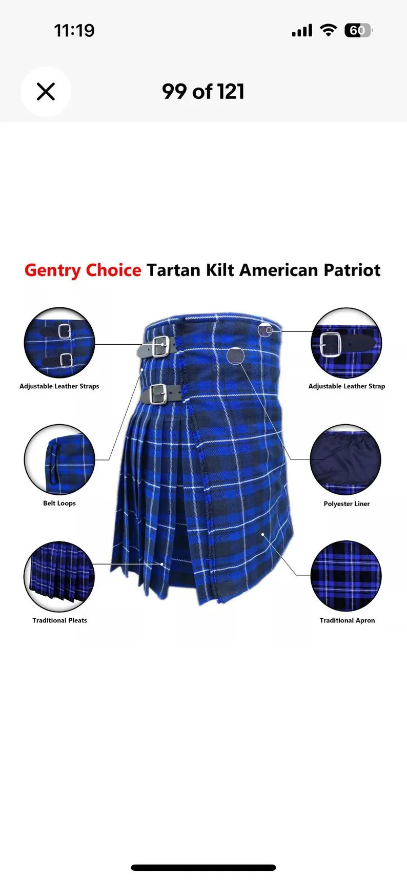 Scottish American Patriot Tartan Kilt For Men Custom Handmade Traditional 8 Yard kilts