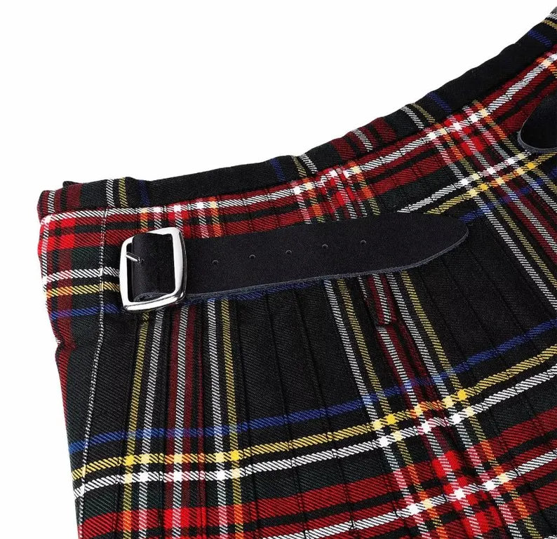 Scottish Black Stewart Tartan Kilt For Men Custom Handmade Traditional 8 Yard kilts