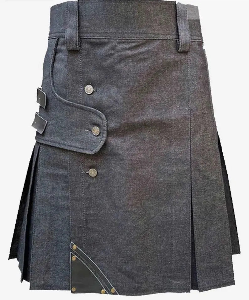 Scottish Fashion Denim Utility Kilt For Men’s !
