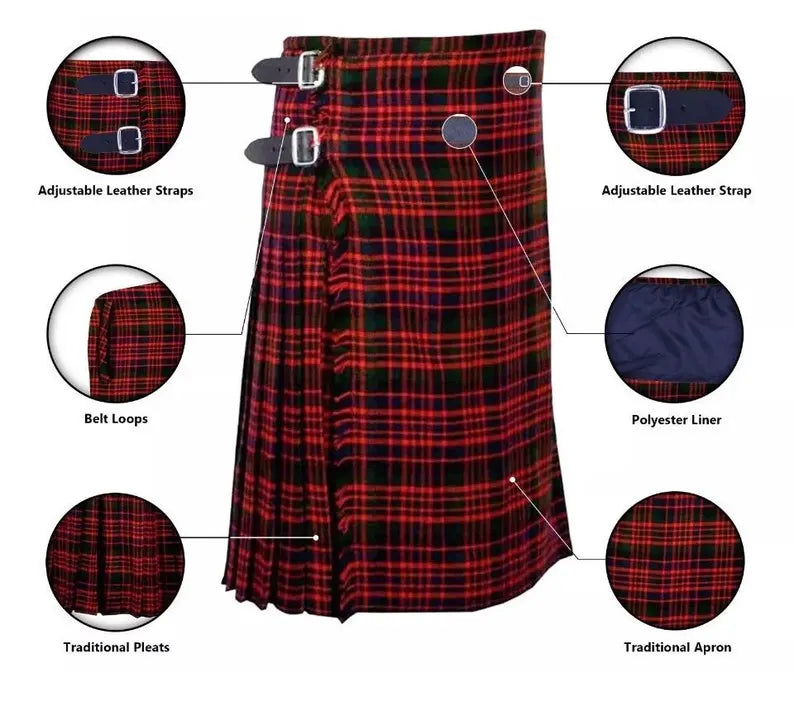Scottish MacDonald Tartan Kilt For Men Custom Handmade Traditional 8 Yard kilts