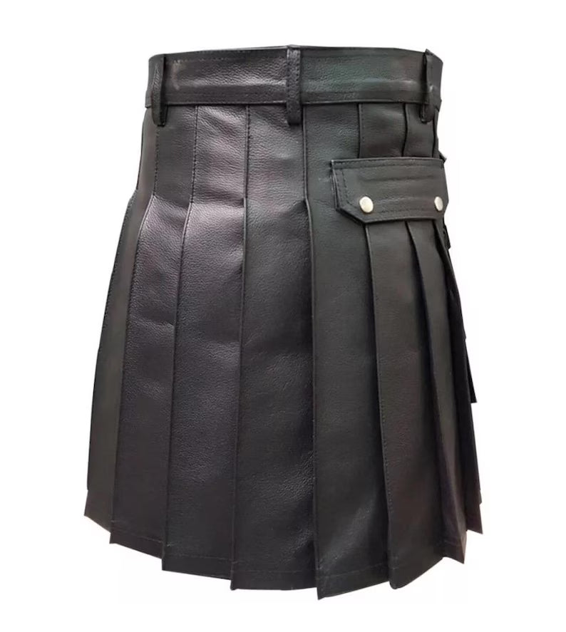Leather Kilt For Men’s with Belt Closer and Side Buckel Design With Huge Pocket
