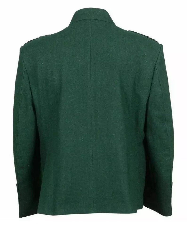 Scottish Men’s Dark Green Argyle Wool Kilt Jacket with Vest