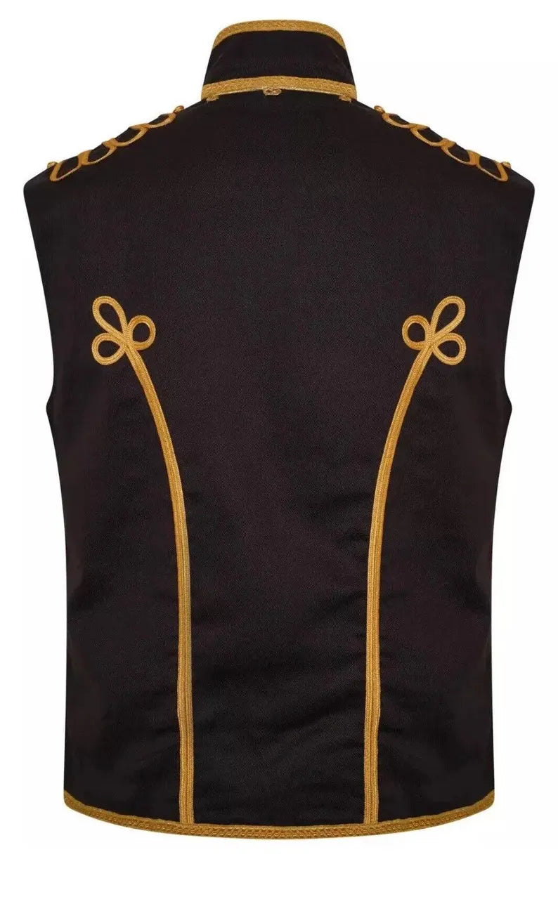 Men’s Black Sleeveless Military Drummer Parade Hussar Jacket Adam Luxe Vest