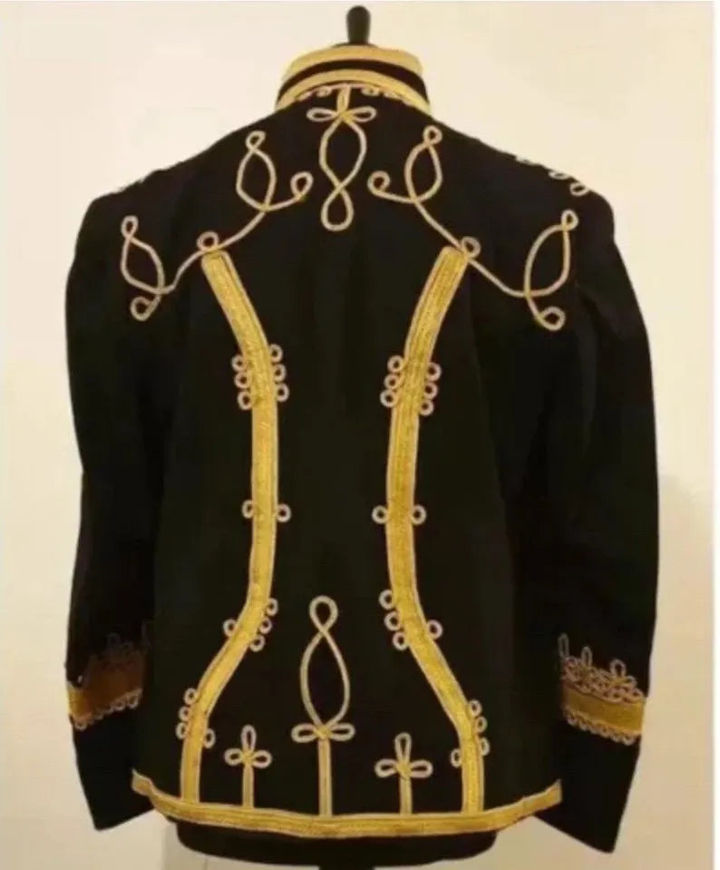 Men’s Black Military Uniform Napoleonic Tunic Pelisse Jimi Hendrix Hussar Jacket Men’s