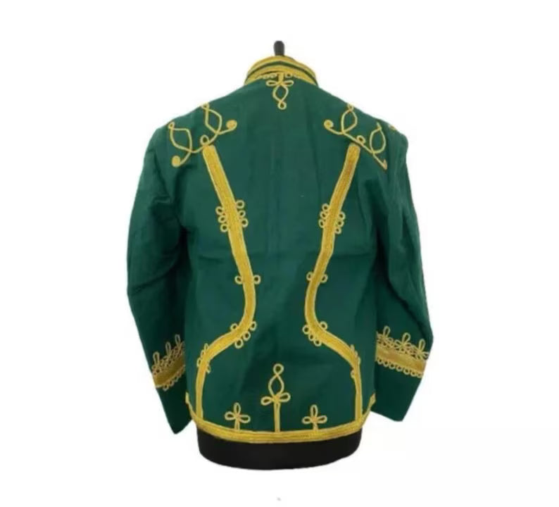 Men’s Green Military Uniform Napoleonic Tunic Pelisse Jimi Hendrix Hussar Jacket Men’s