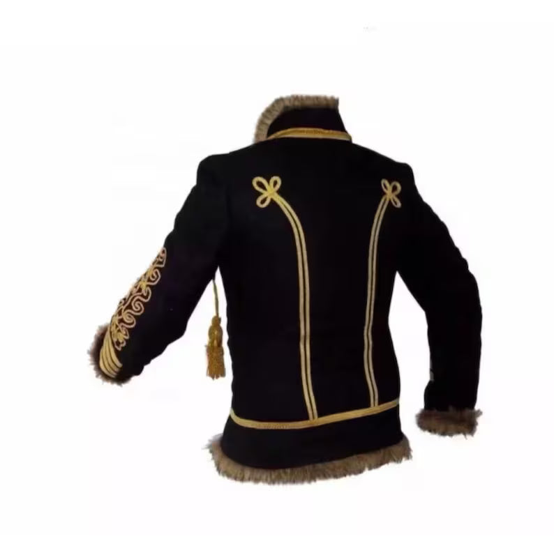 Men’s Black Military Uniform Napoleonic Tunic Pelisse Jimi Hendrix Hussar Jacket Men’s