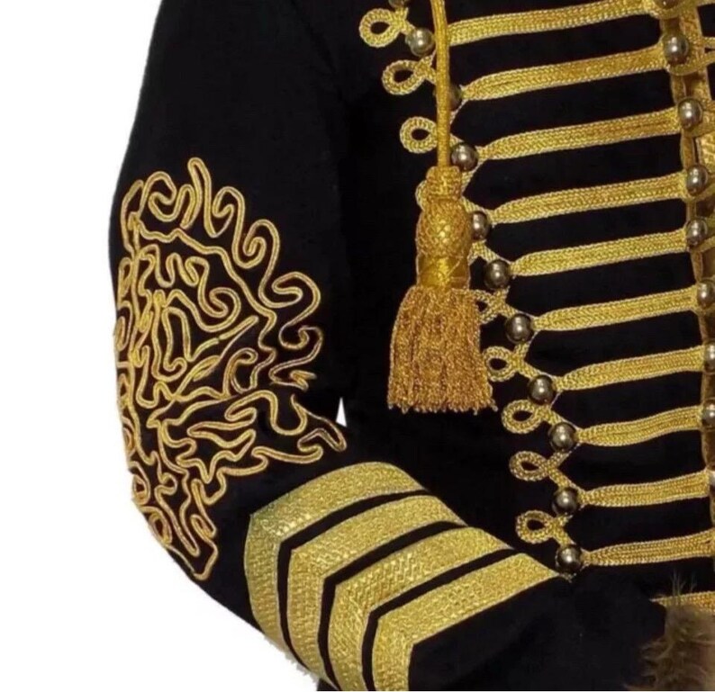 Men’s Black Military Uniform Napoleonic Tunic Pelisse Jimi Hendrix Hussar Jacket Men’s