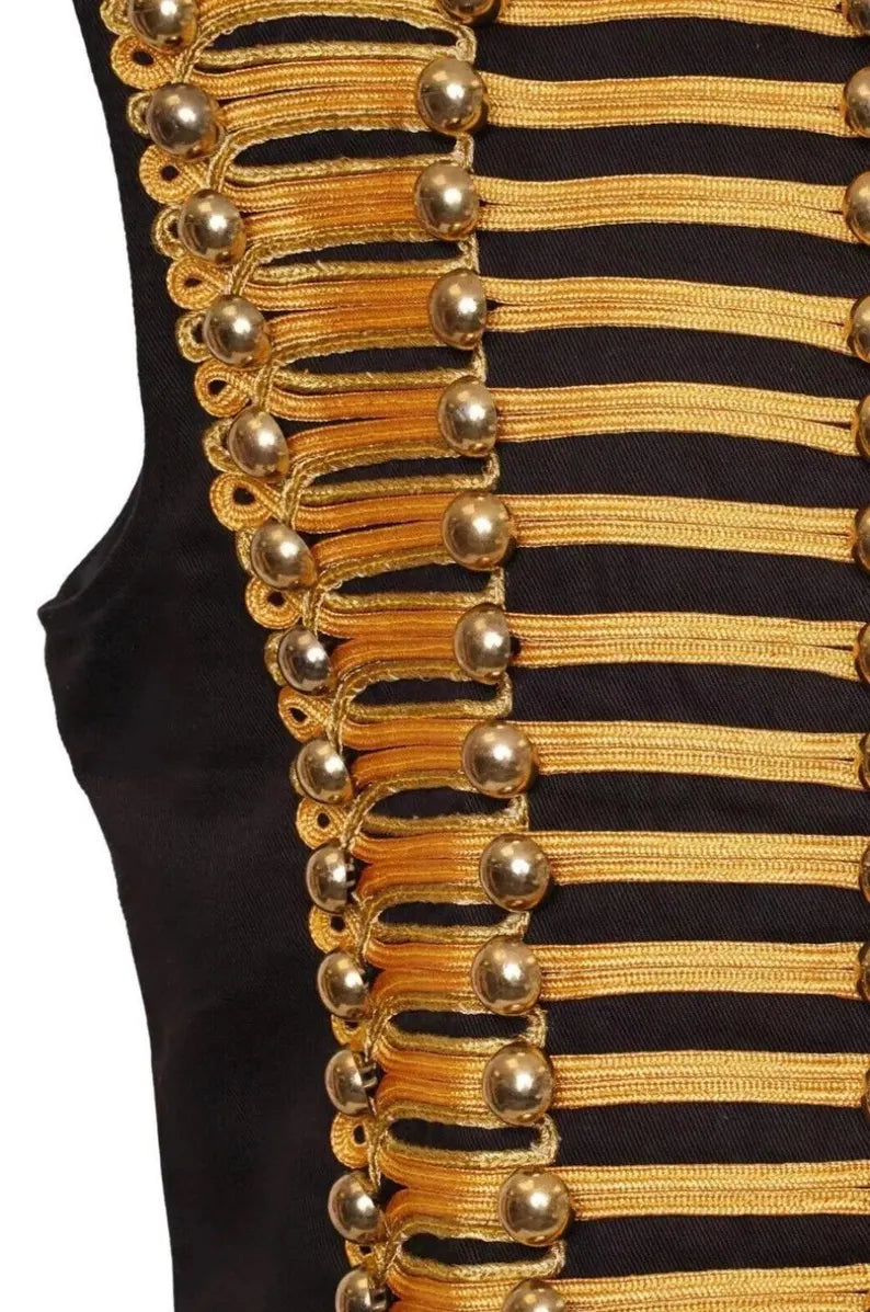 Men’s Black Sleeveless Military Drummer Parade Hussar Jacket Adam Luxe Vest