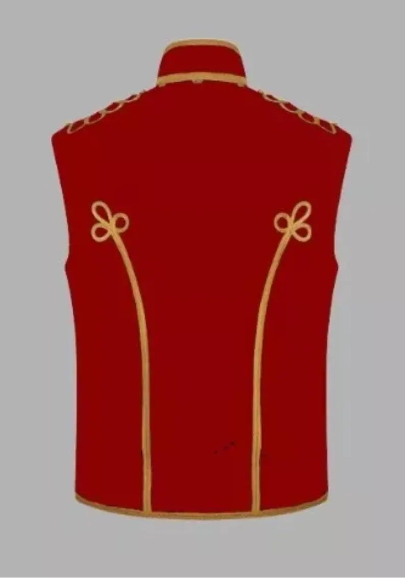 Men’s Red Sleeveless Military Drummer Parade Hussar Jacket Adam Luxe Vest