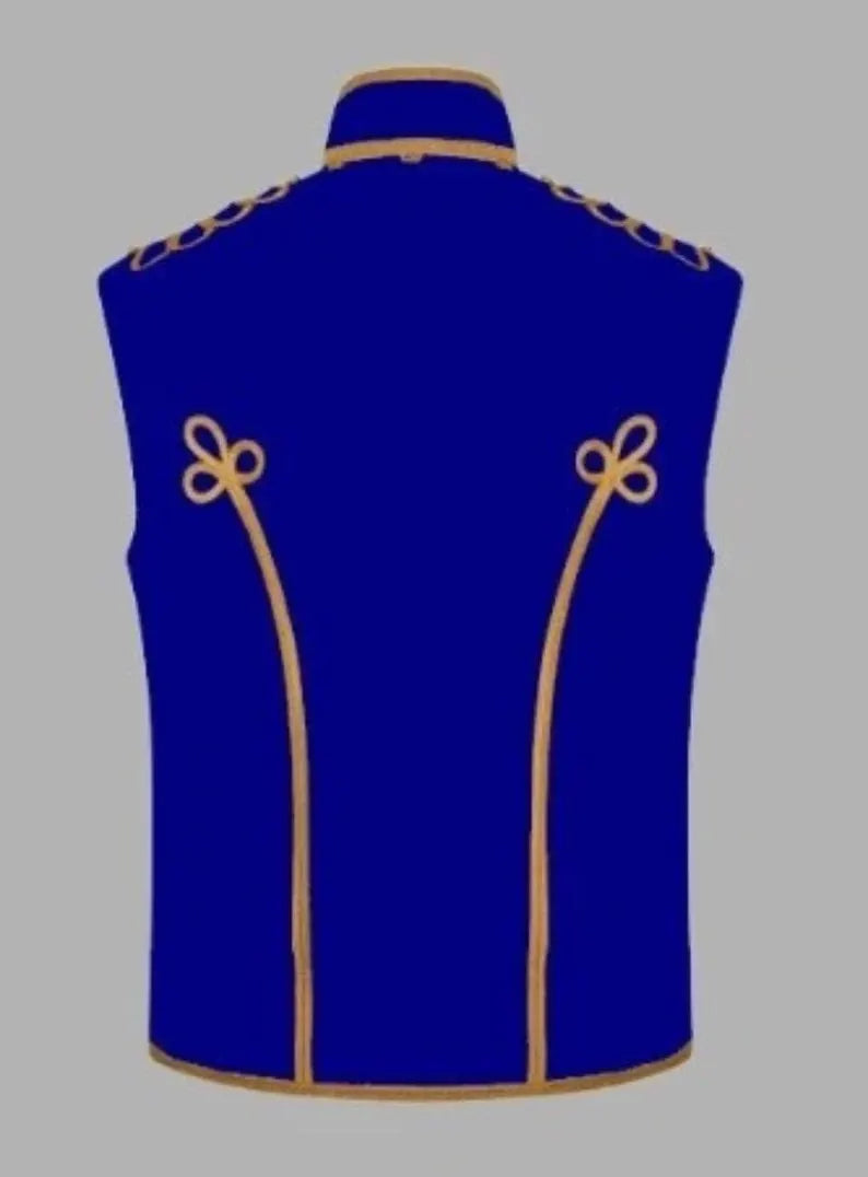 Men’s Royal Blue Sleeveless Military Drummer Parade Hussar Jacket Adam Luxe Vest