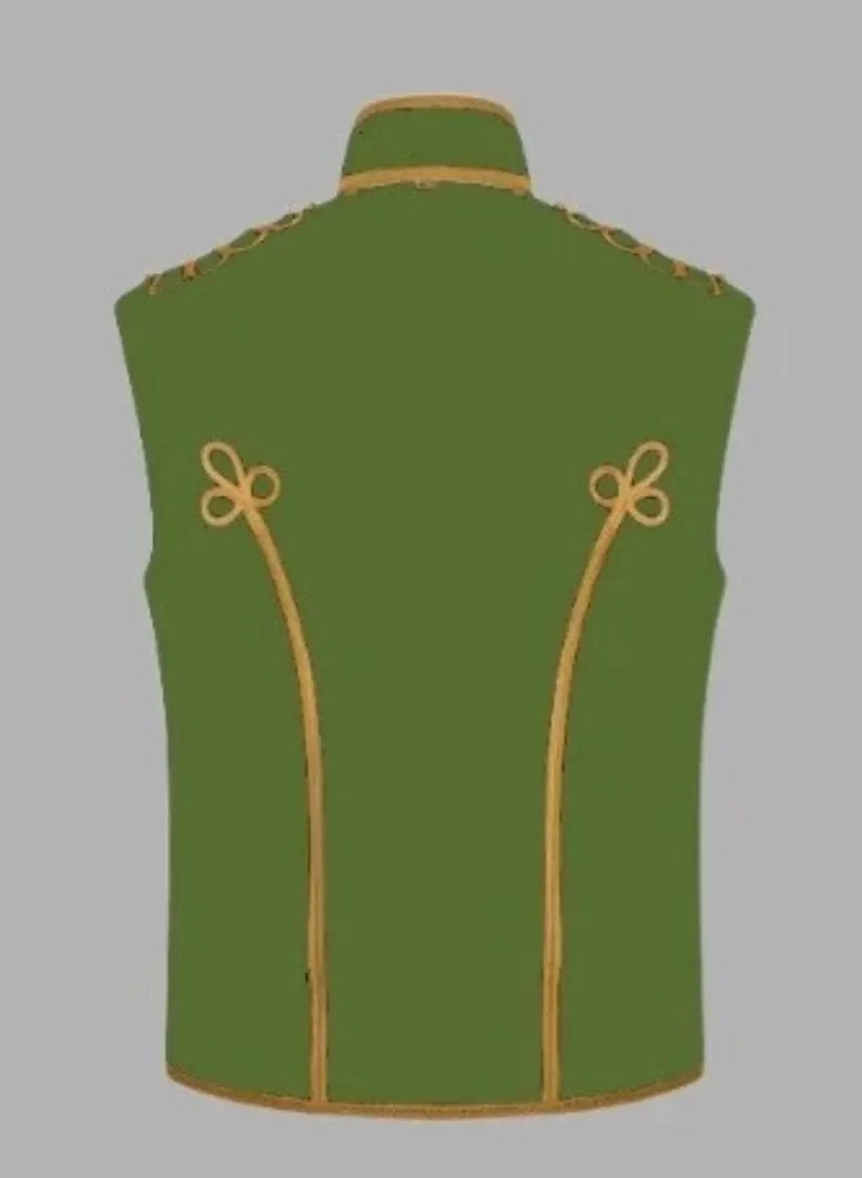 Men’s Green Sleeveless Military Drummer Parade Hussar Jacket Adam Luxe Vest