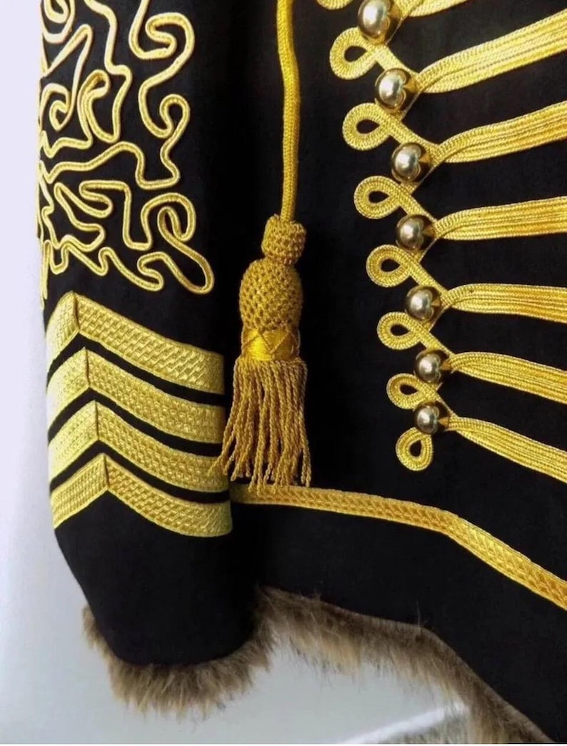 Men’s Black Military Uniform Napoleonic Tunic Pelisse Jimi Hendrix Hussar Jacket Men’s
