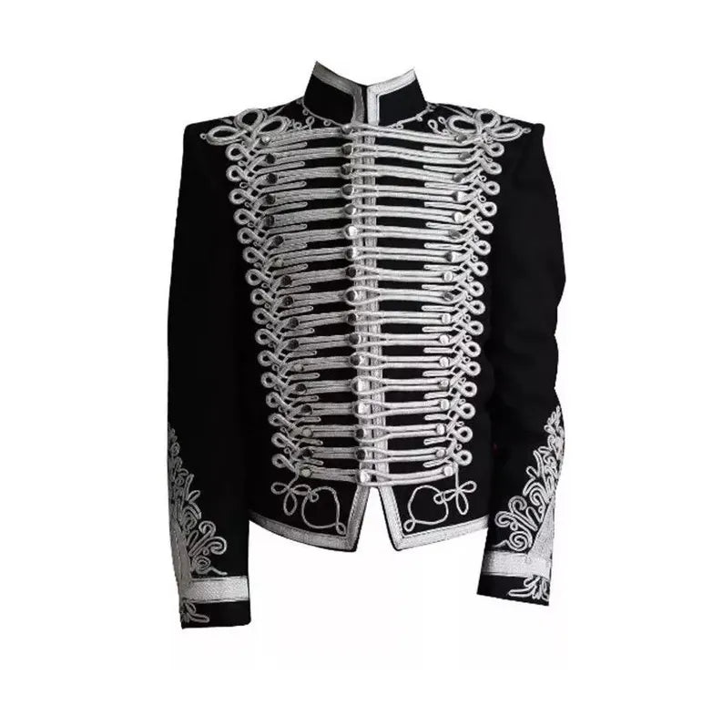Men's Black Wool Hussar Jacket: Military Napoleonic Uniform