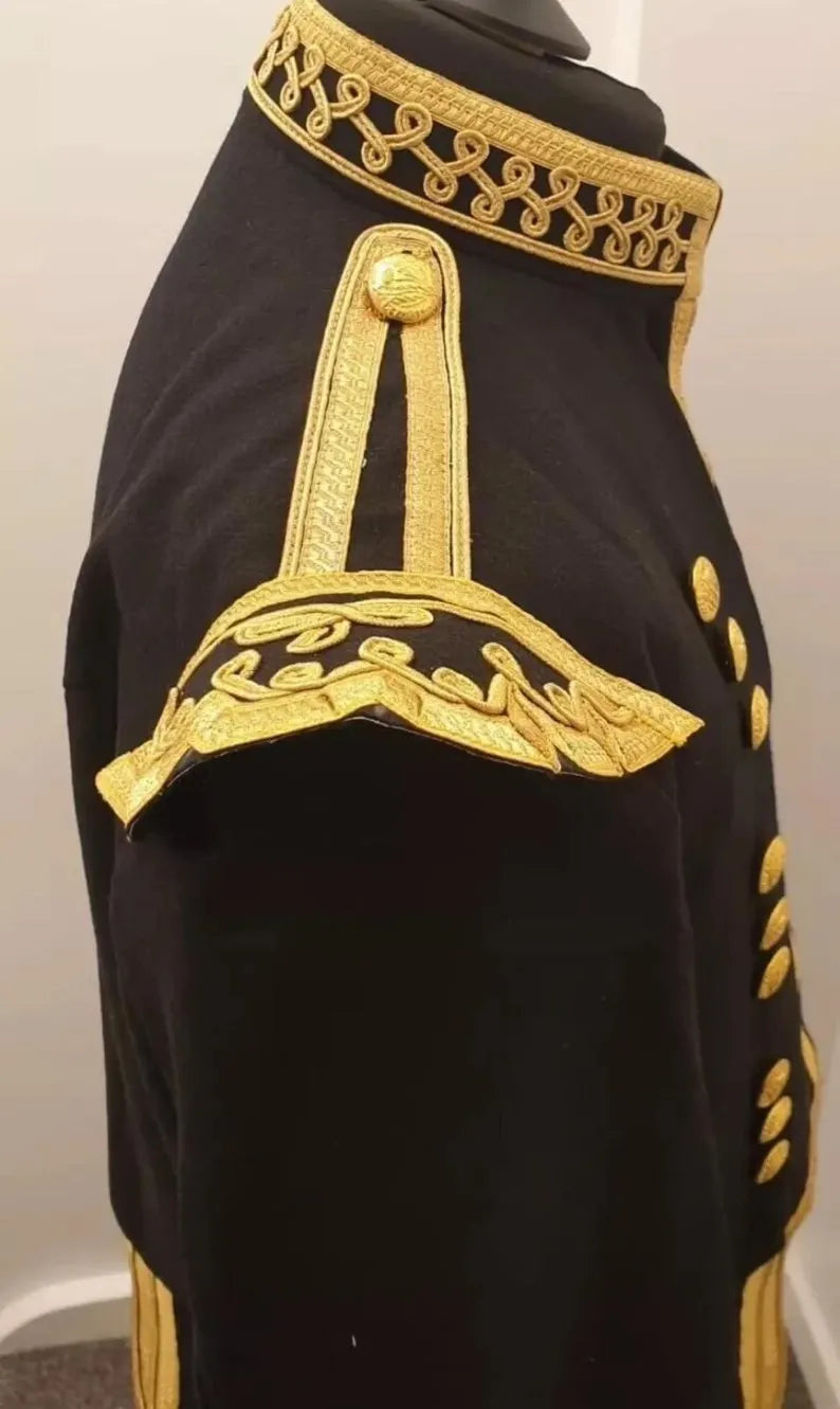 Men’s Scottish Highland Black Military Uniform Double kilt 100% Wool Drummer Piper Doublet