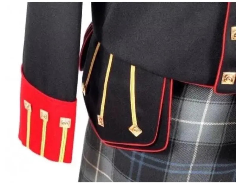 Men’s Scottish Red & Black Doublet Kilt Jacket Highland Military Uniform Doublelet Jacket!
