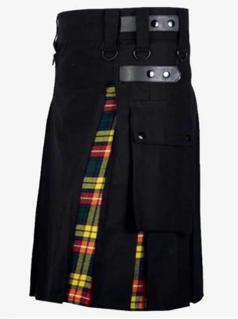 Scottish Black Cotton Buchanan Tartan Kilt For Men’s
