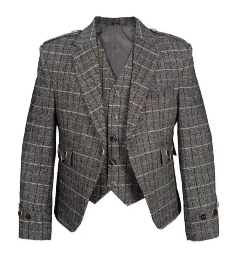 Scottish Men’s Tweed Gray Colour Jacket With Waist Coat Wedding Coat