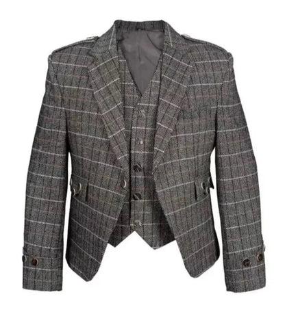 Scottish Men’s Tweed Gray Colour Jacket With Waist Coat Wedding Coat