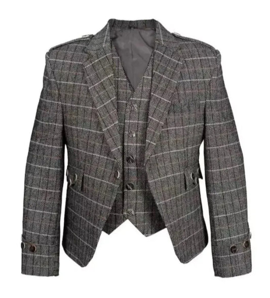 Scottish Men’s Tweed Gray Colour Jacket With Waist Coat Wedding Coat