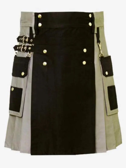 Scottish Custom Gray Utility Kilt With Aporn For Men’s