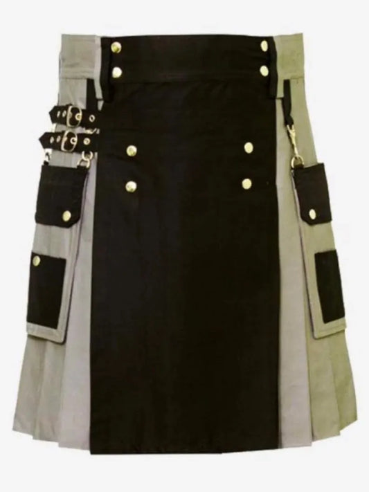 Scottish Custom Gray Utility Kilt With Aporn For Men’s