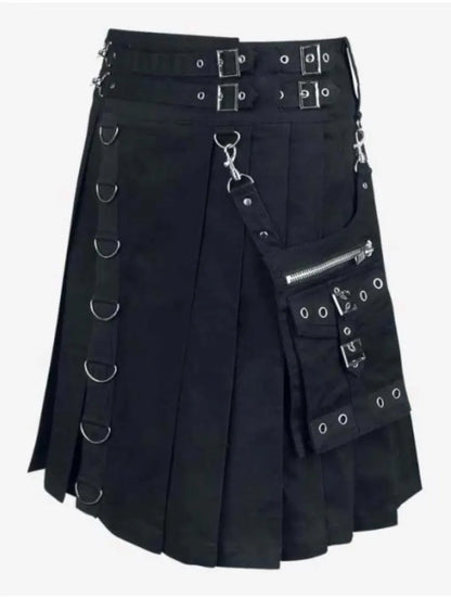 Scottish Calle Black Grunge Gothic Utility Kilt For Men’s