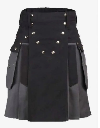 Scottish Grey & Black Cotton Utility Kilt For Men’s