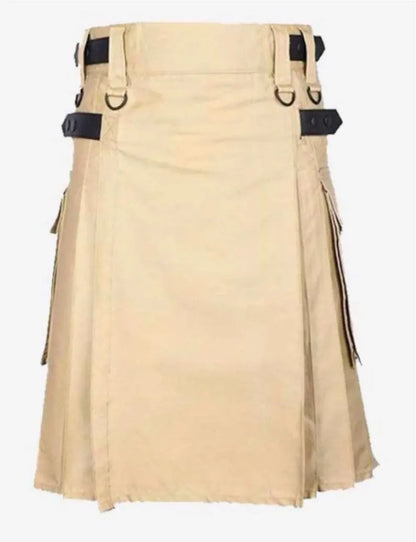 Khaki Utility Kilt: Scottish Style Cotton Kilt for Men