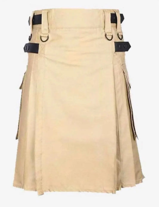 Khaki Utility Kilt: Scottish Style Cotton Kilt for Men