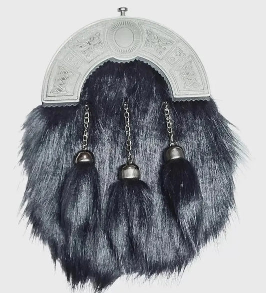 Black Vegan Sporran 100% Synthetic Fur and Vegan Leathe