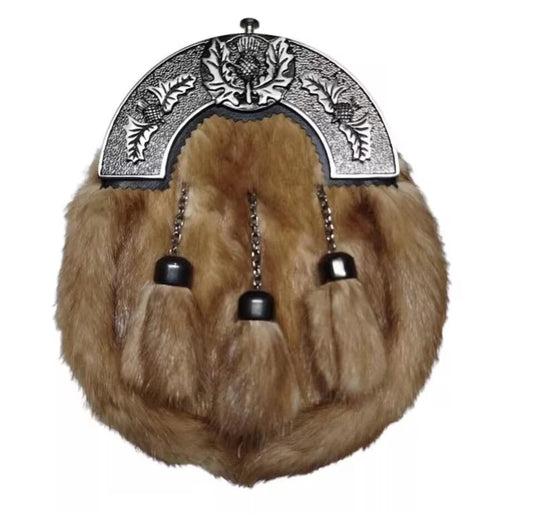 Handmade Scottish Full Dress Fox Für Sporran With Ornate Thistle Design Cantle !
