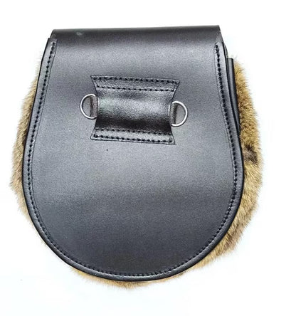 Real Brown Fox Für Kilt Sporran Leather Body With Chain & Belt strap