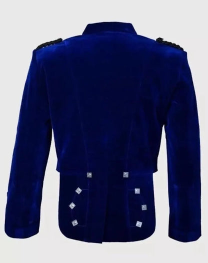 Scottish Men’s Prince Charlie Blue Velvet Wedding Vest Kilt Jacket