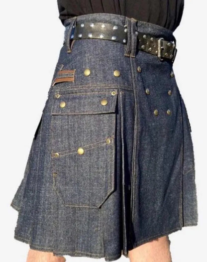 Scottish Men’s Blue Denim Utility Kilt for Men’s