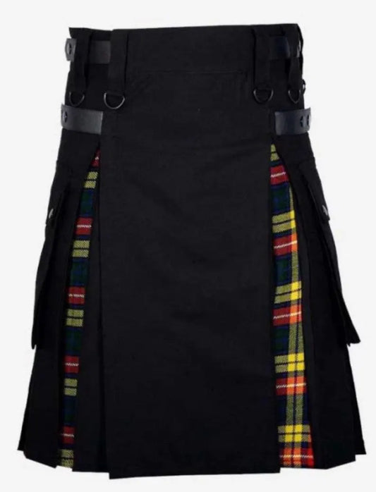 Scottish Black Cotton Buchanan Tartan Kilt For Men’s