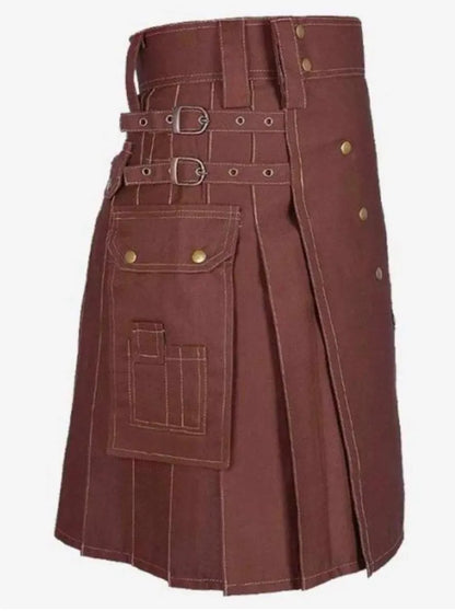 Scottish Brown Cotton Utility Kilt For Men
