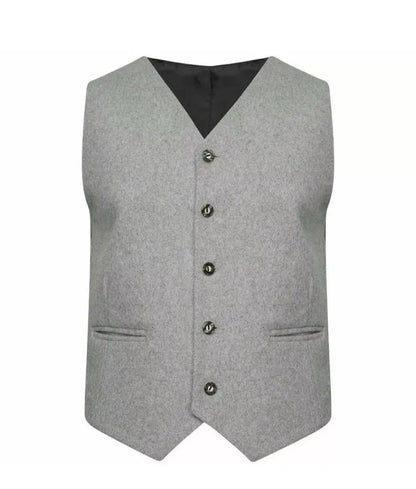 Men's Light Grey Wool Kilt Jacket & Waistcoat: Scottish Wedding Outfit