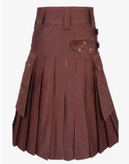 Scottish Brown Cotton Utility Kilt For Men