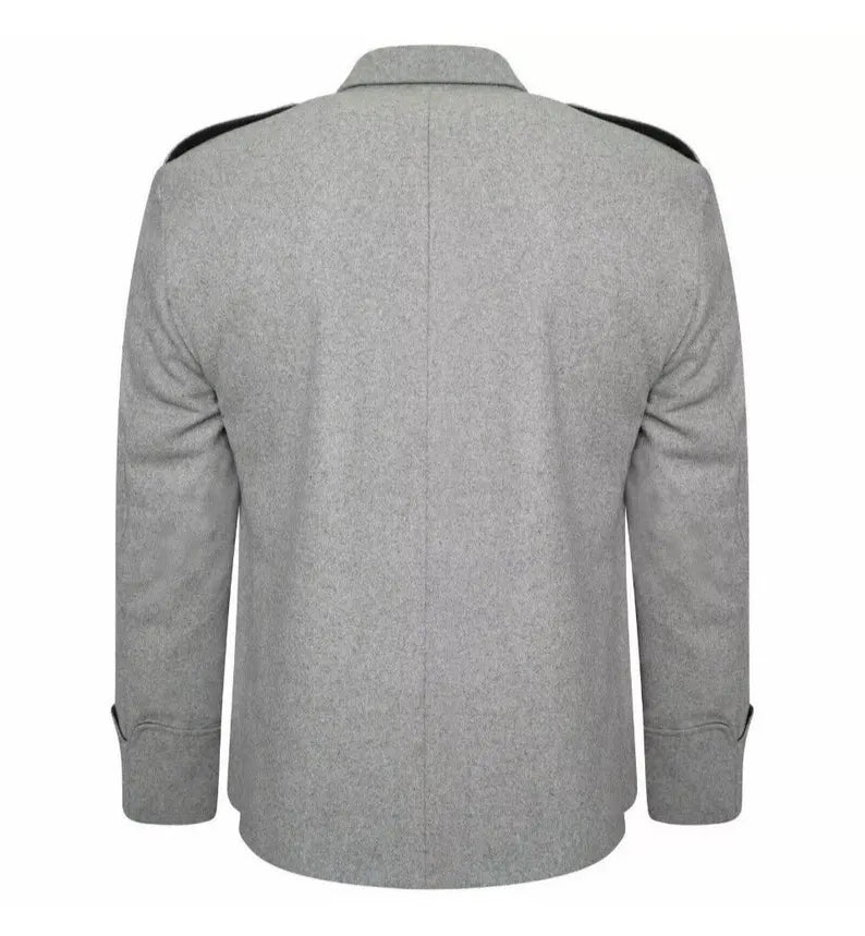 Men's Light Grey Wool Kilt Jacket & Waistcoat: Scottish Wedding Outfit